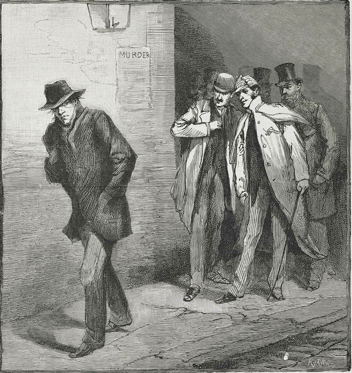 Illustrated London News, 13 October 1888: a suspicious figure watched in the East End