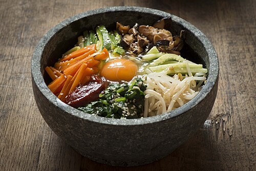 Bibimbap in a stone bowl