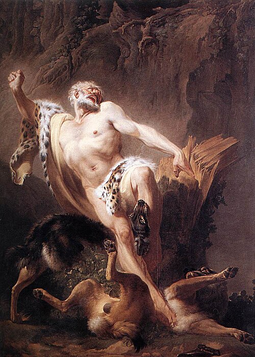 Classical sculpture depicting the ancient Greek wrestler Milo of Croton.