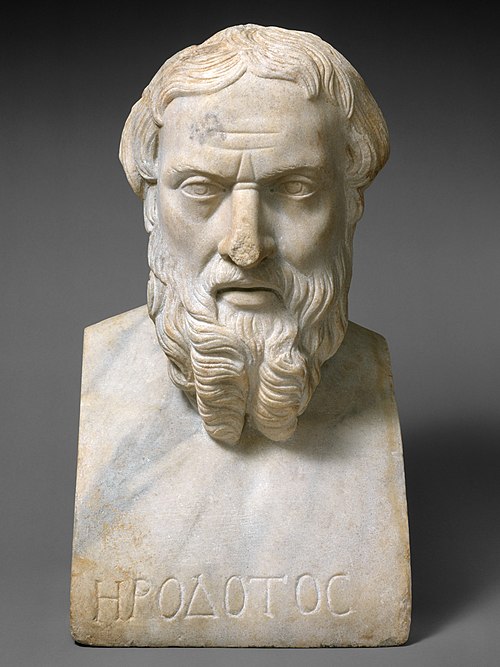 Marble bust of the Greek historian Herodotus.