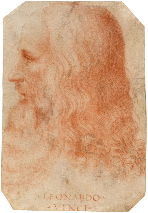 Presumed self-portrait drawing of Leonardo da Vinci in red chalk.